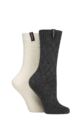 Ladies 2 Pair Glenmuir Classic Fashion Boot Socks - Diamond Charcoal / Stone