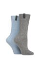 Ladies 2 Pair Glenmuir Classic Fashion Boot Socks - Diamond Grey / Blue