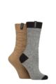 Ladies 2 Pair Glenmuir Classic Fashion Boot Socks - Wave Grey / Brown