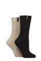 Ladies 2 Pair Glenmuir Classic Fashion Boot Socks - Cable Knit Black / Cream