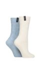 Ladies 2 Pair Glenmuir Classic Fashion Boot Socks - Cable Knit Stone / Blue