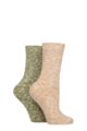 Women's 2 Pair Glenmuir Cotton and Wool Blend Slubby Boot Socks - Beige / Khaki