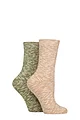 Women's 2 Pair Glenmuir Cotton and Wool Blend Slubby Boot Socks - Beige / Khaki