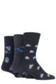 Mens 3 Pair Gentle Grip Fun Feet Socks - Deep Sea