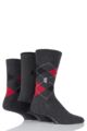 Mens 3 Pair Pringle Black Label Bamboo Patterned, Argyle and Striped Socks - Charcoal