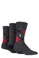 Mens 3 Pair Pringle Black Label Bamboo Patterned, Argyle and Striped Socks - Charcoal