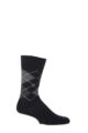 Mens 1 Pair Burlington Preston Extra Soft Feeling Argyle Socks - Black / Grey