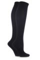 Ladies 2 Pair Elle Plain and Striped Cotton Knee Highs - Black