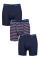 Mens 3 Pack SOCKSHOP Dare to Wear Plain and Striped Bamboo Keyhole Boxers - Stripe Dark Navy