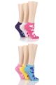 Ladies 6 Pair SOCKSHOP Dare to Wear Patterned and Plain Trainer Socks - Splash