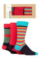 Mens 3 Pair Glenmuir Patterned and Plain Gift Boxed Bamboo Socks - Red Stripe
