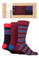 Mens 3 Pair Glenmuir Patterned and Plain Gift Boxed Bamboo Socks - Navy Stripe