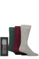 Mens 3 Pair Glenmuir Patterned and Plain Gift Boxed Bamboo Socks - Green / Burgundy / Grey