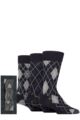 Mens 3 Pair Glenmuir Patterned and Plain Gift Boxed Bamboo Socks - Navy Argyle