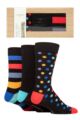 Mens 3 Pair Glenmuir Patterned and Plain Gift Boxed Bamboo Socks - Spot / Stripe