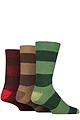Mens 3 Pair Glenmuir Bamboo Leisure Socks - Block Stripes Green / Red / Brown