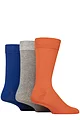 Mens 3 Pair Glenmuir Classic Bamboo Plain Socks - Orange / Grey / Blue