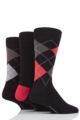 Mens 3 Pair Glenmuir Classic Bamboo Argyle Socks - Black 2