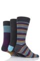 Mens 3 Pair Glenmuir Fine Stripe Bamboo Socks - Charcoal