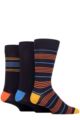 Mens 3 Pair Glenmuir Patterned Bamboo Socks - Thin Stripes Navy