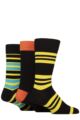 Mens 3 Pair Glenmuir Patterned Bamboo Socks - Black / Yellow / Blue