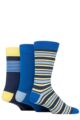 Mens 3 Pair Glenmuir Striped Bamboo Socks - Blue Light Blue / Yellow Small Stripes