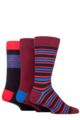 Mens 3 Pair Glenmuir Striped Bamboo Socks - Navy Red / Blue Small Stripes