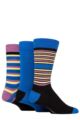 Mens 3 Pair Glenmuir Patterned Bamboo Socks - Black Blue / Purple / Yellow Fine Stripes