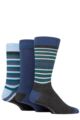 Mens 3 Pair Glenmuir Striped Bamboo Socks - Charcoal Green / Navy / Blue Fine Stripes