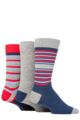 Mens 3 Pair Glenmuir Striped Bamboo Socks - Light Grey / Red / Blue Fine Stripes