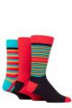 Mens 3 Pair Glenmuir Striped Bamboo Socks - Navy Turquoise / Yellow / Red Fine Stripes