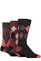 Mens 3 Pair Glenmuir Waverley Bamboo Argyle Patterned Socks - Black / Red / Charcoal