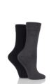 Ladies 2 Pair Elle Plain Bamboo Fibre Socks - Grey / Black