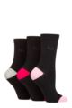 Ladies 3 Pair Pringle Patterned Cotton and Recycled Polyester Socks - Contrast Heel & Toe Black / Pink