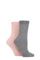 Ladies 2 Pair Pringle Cashmere Blend Luxury Socks - Rib Charcoal / Rose