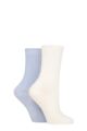 Ladies 2 Pair Pringle Cashmere Blend Luxury Socks - Rib Snow / Light Blue