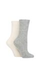 Ladies 2 Pair Pringle Cashmere Blend Luxury Socks - Rib Light Grey / Snow