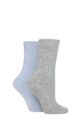 Ladies 2 Pair Pringle Cashmere Blend Luxury Socks - Rib Light Grey / Light Blue
