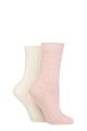 Ladies 2 Pair Pringle Cashmere Blend Luxury Socks - Basket Knit Rose / Snow