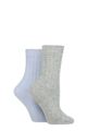 Ladies 2 Pair Pringle Cashmere Blend Luxury Socks - Basket Knit Light Grey / Light Blue