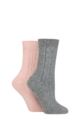 Ladies 2 Pair Pringle Cashmere Blend Luxury Socks - Cable Knit Charcoal / Rose