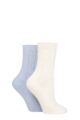 Ladies 2 Pair Pringle Cashmere Blend Luxury Socks - Cable Knit Snow / Light Blue