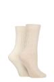 Ladies 2 Pack Pringle Cashmere and Merino Wool Blend Luxury Socks - Cable Knit Beige / Snow