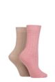 Ladies 2 Pack Pringle Cashmere and Merino Wool Blend Luxury Socks - Basket Knit Light Brown / Pink