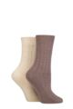 Ladies 2 Pack Pringle Cashmere and Merino Wool Blend Luxury Socks - Basket Knit Light Beige / Taupe