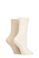 Ladies 2 Pack Pringle Cashmere and Merino Wool Blend Luxury Socks - Basket Knit Snow / Beige