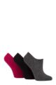 Ladies 3 Pair Pringle Plain and Patterned Cotton Trainer Socks - Black / Grey  / Plum Plain