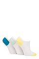 Women's 3 Pair Pringle Plain and Patterned Cotton Trainer Socks - White Blue / Mint / Yellow Heel & Toe