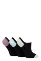 Ladies 3 Pair Pringle Plain and Patterned Cotton Trainer Socks - Black Purple / Light Blue / Green Heel & Toe