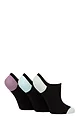 Women's 3 Pair Pringle Plain and Patterned Cotton Trainer Socks - Black Purple / Light Blue / Green Heel & Toe